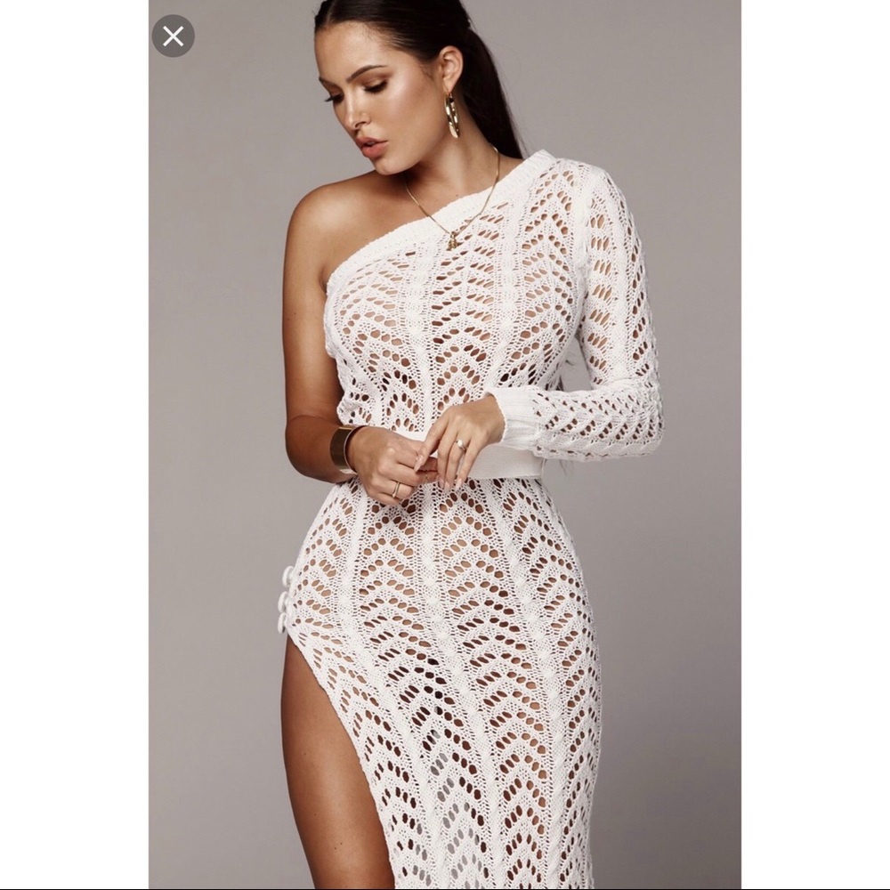 White Lani Knit One Shoulder Dress JLUXLABEL